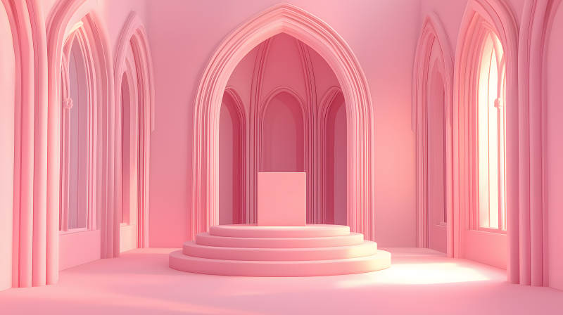 粉色拱门下的梦幻舞台图片