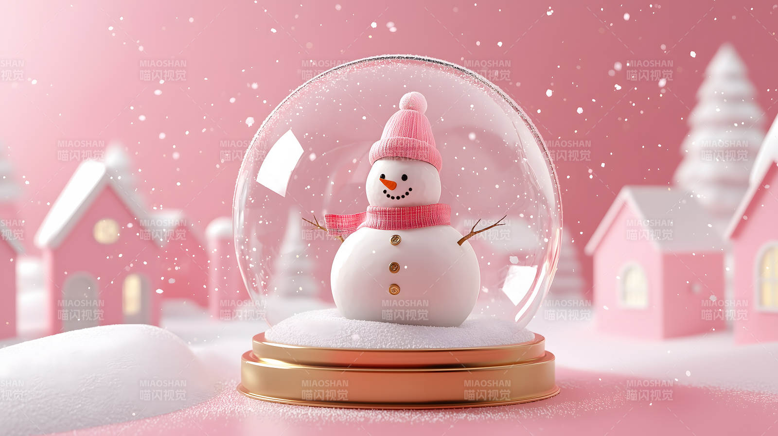 粉色梦幻圣诞雪景图片