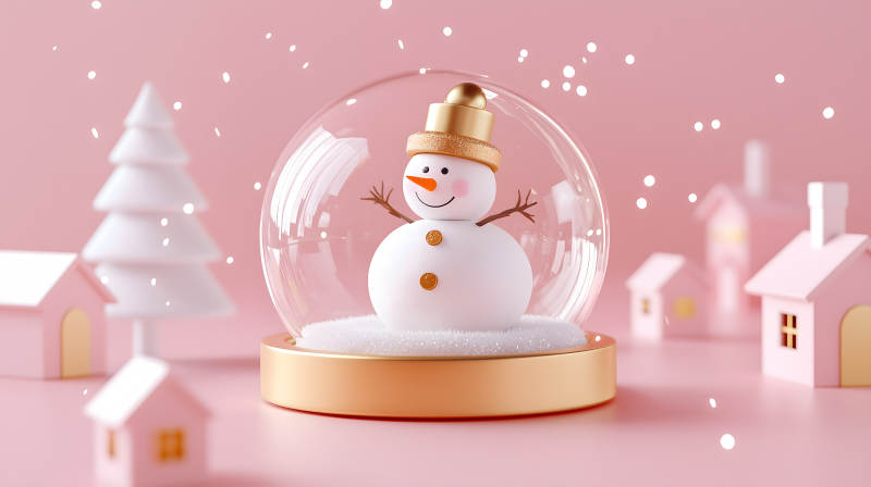 粉色梦幻圣诞雪景图片