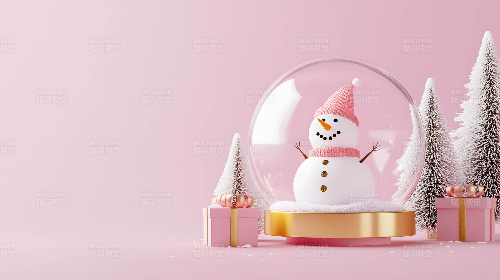 粉色梦幻圣诞雪景图片