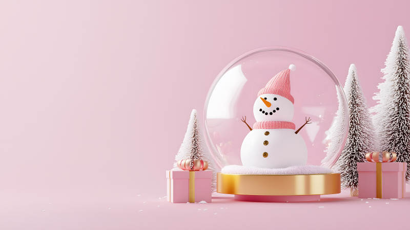 粉色梦幻圣诞雪景图片