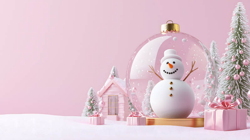 粉色梦幻圣诞雪景图片