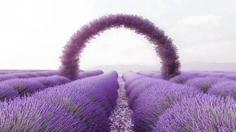 薰衣草田间的梦幻之门图片