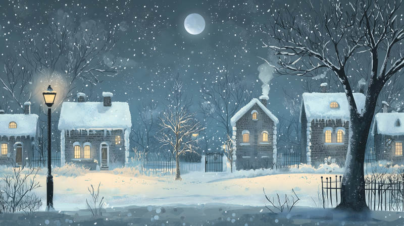 雪夜童话小镇图片