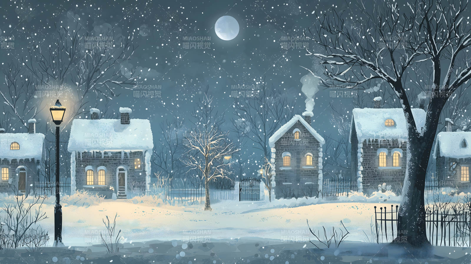 雪夜童话小镇图片