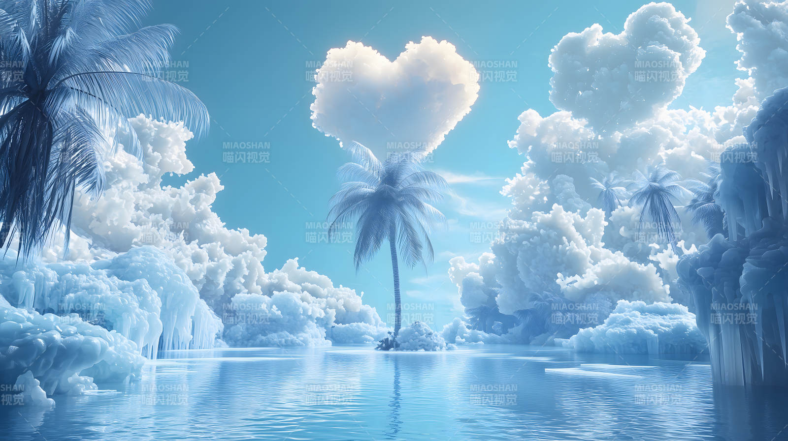 心形云朵的夏日梦境图片