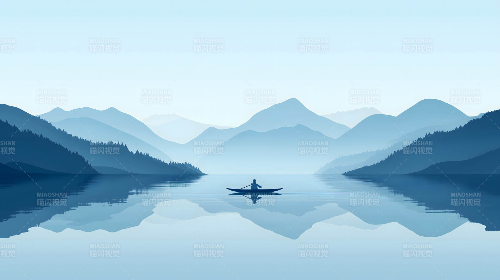 湖光山色中的静谧独舟图片