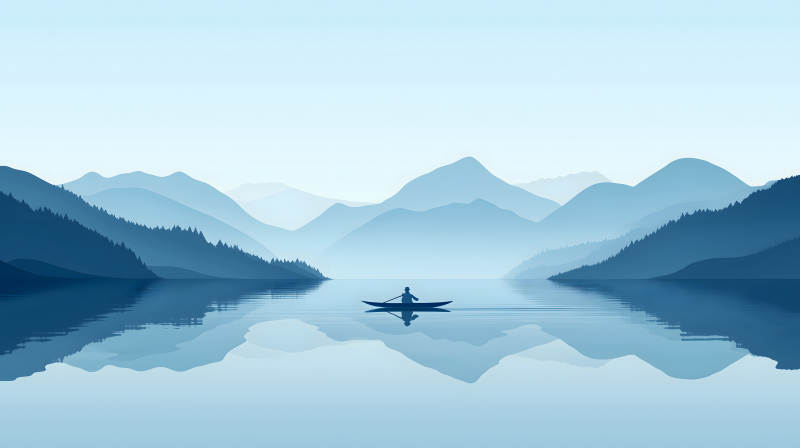 湖光山色中的静谧独舟图片