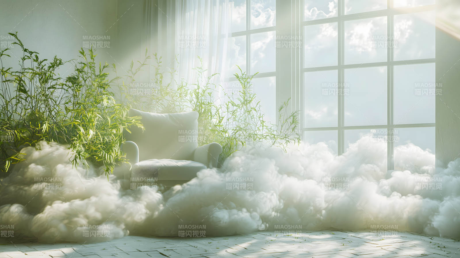 梦幻云雾中的复古沙发图片