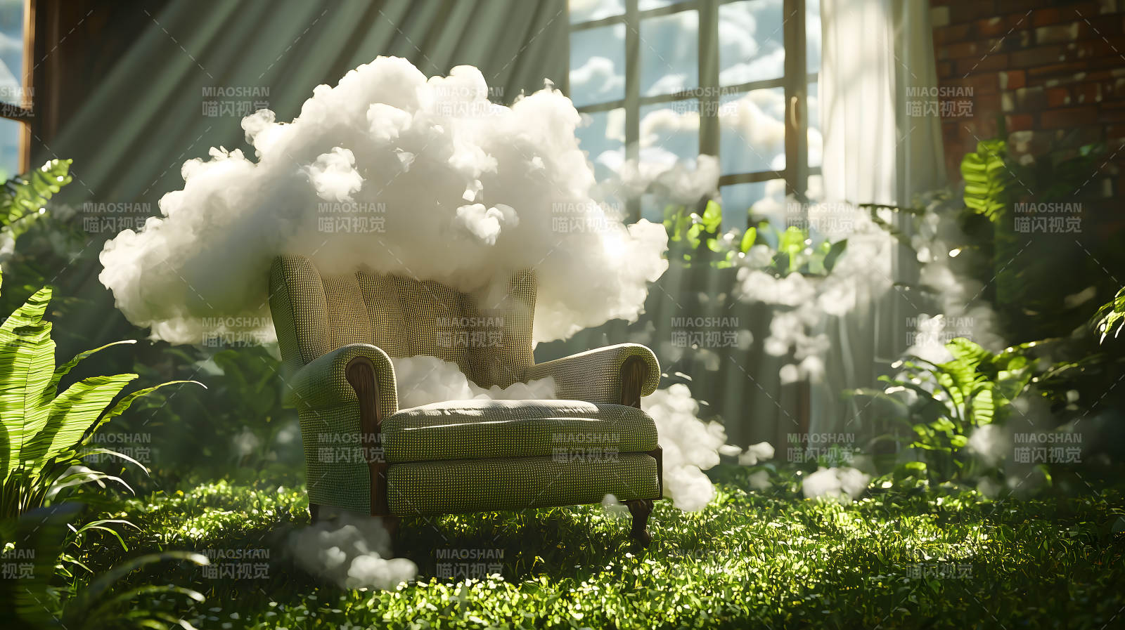 梦幻云雾中的复古沙发图片