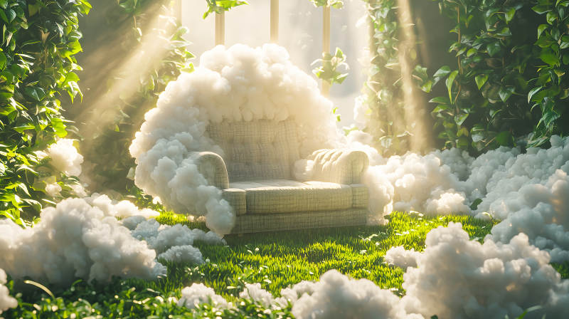 梦幻云雾中的复古沙发图片