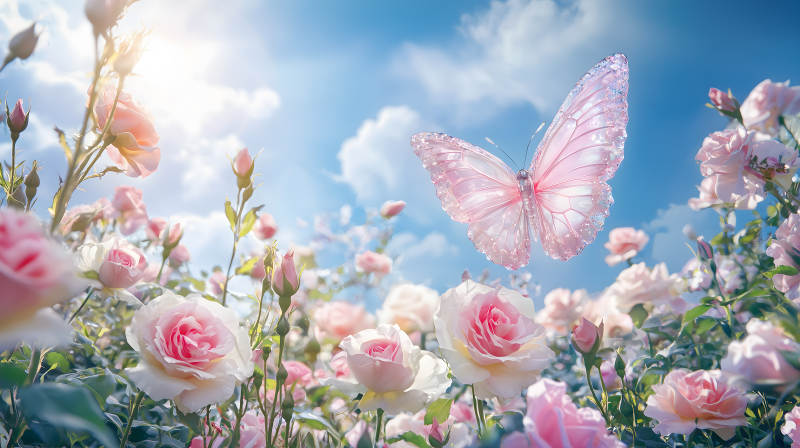 玫瑰园中的梦幻蝶舞图片