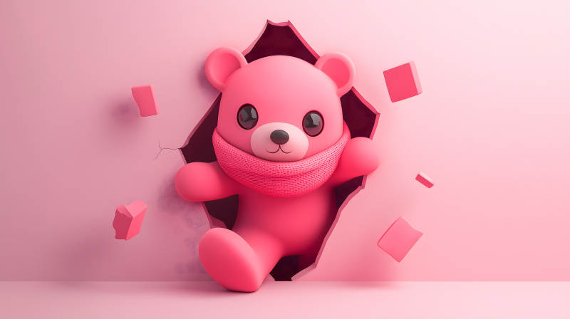 粉色泰迪熊破墙而出图片