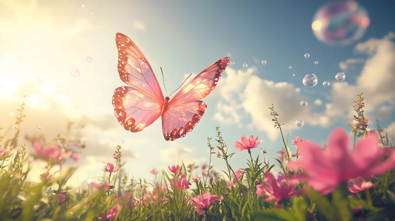 玫瑰园中的梦幻蝶舞图片