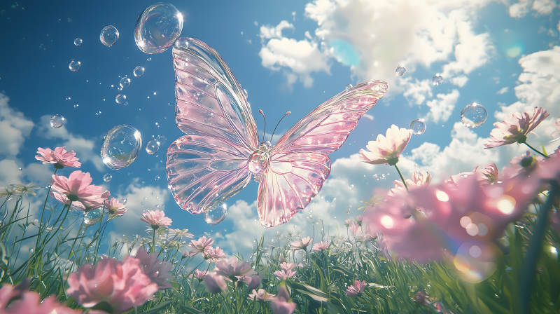 玫瑰园中的梦幻蝶舞图片