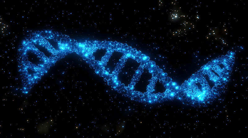 星空下的DNA双螺旋图片