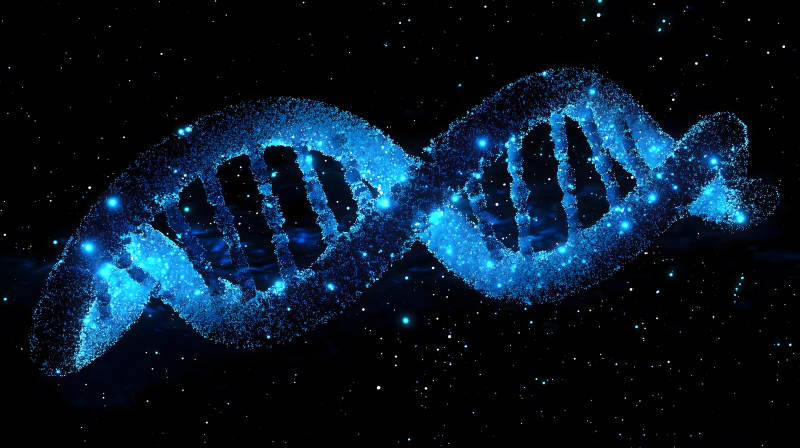 蓝色星云中的DNA双螺旋图片