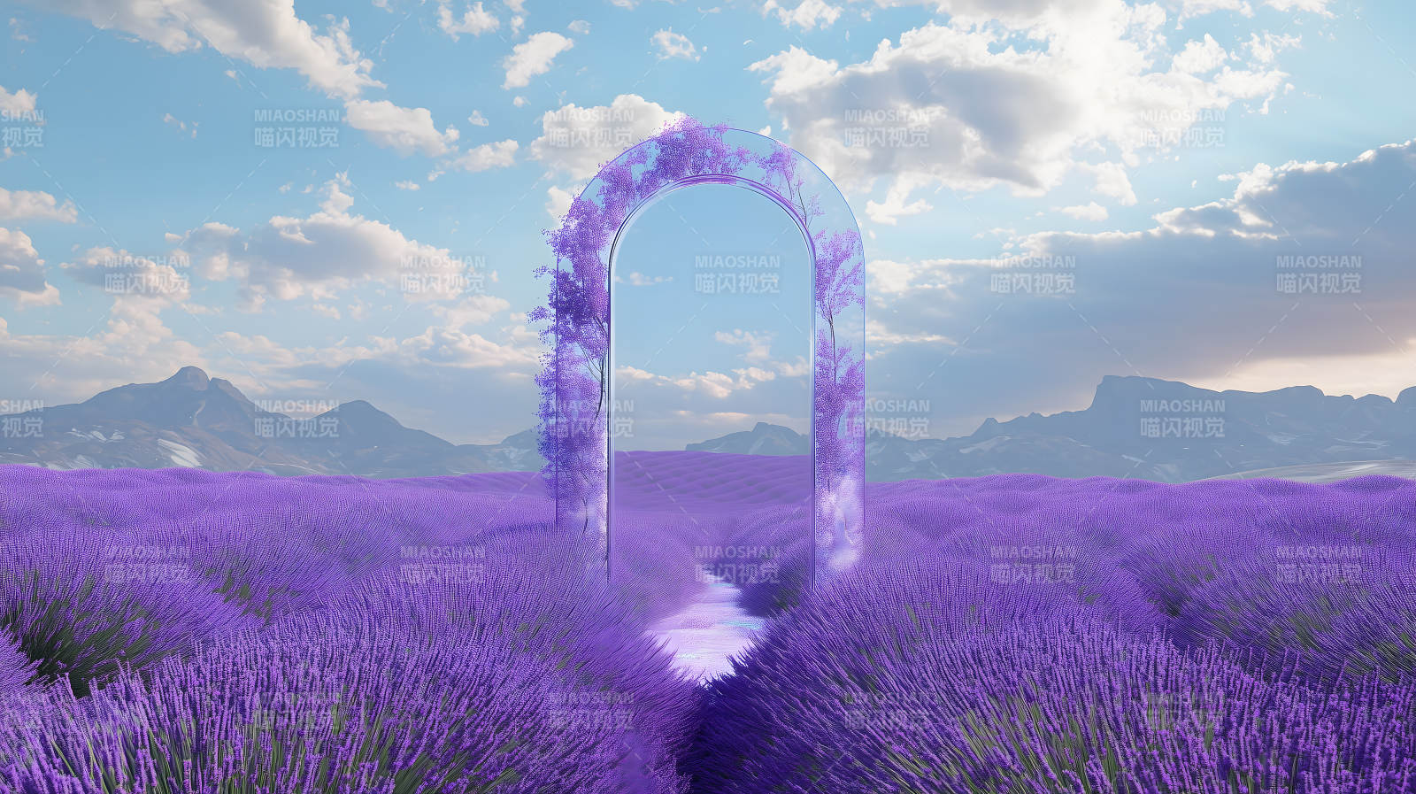 薰衣草田间的梦幻之门图片