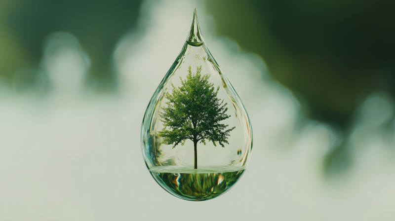 水滴中的绿色希望图片