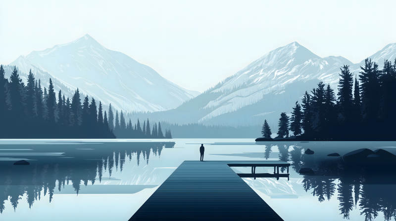 湖光山色中的孤寂身影图片