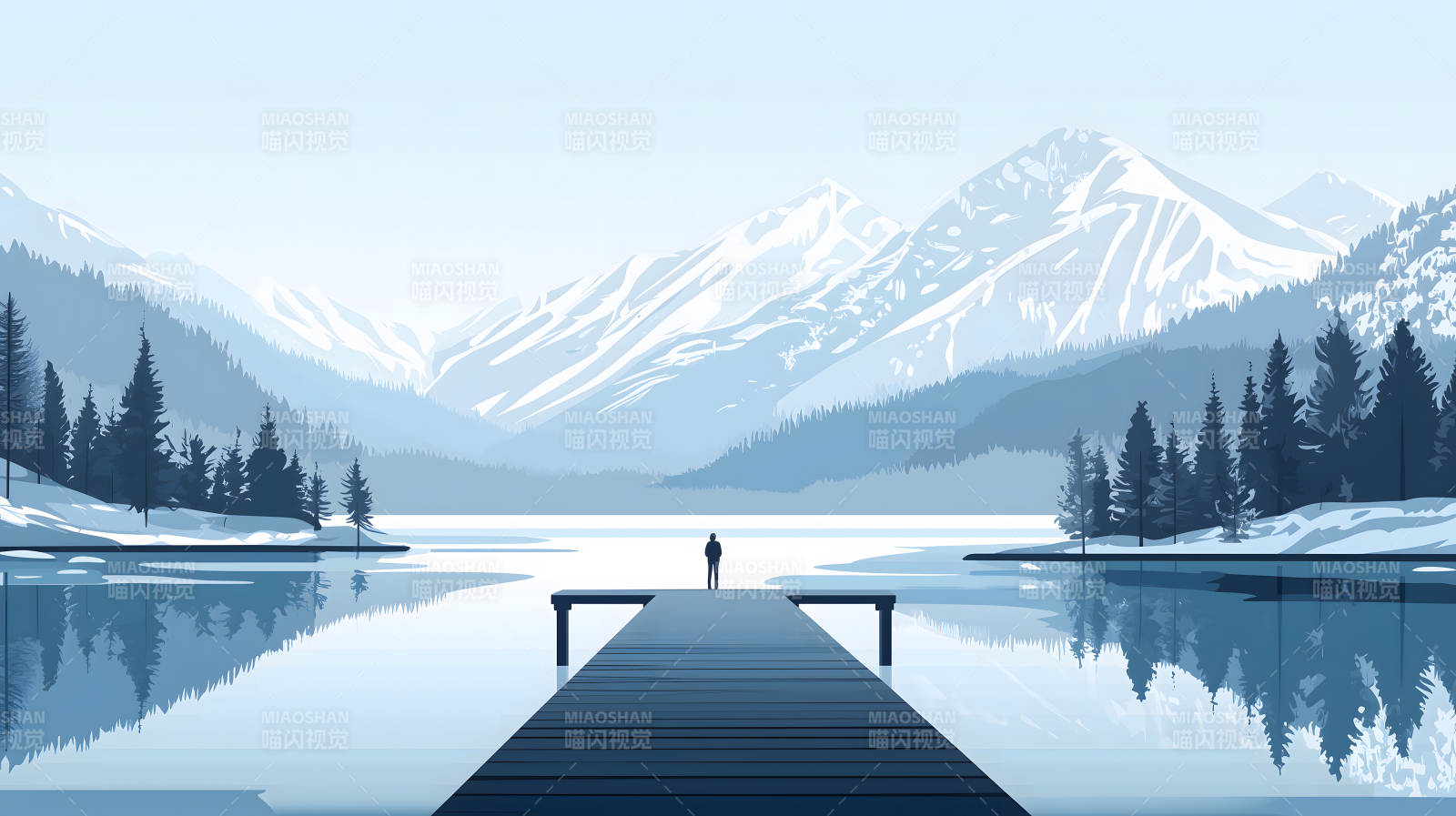 雪山湖畔的孤独身影图片