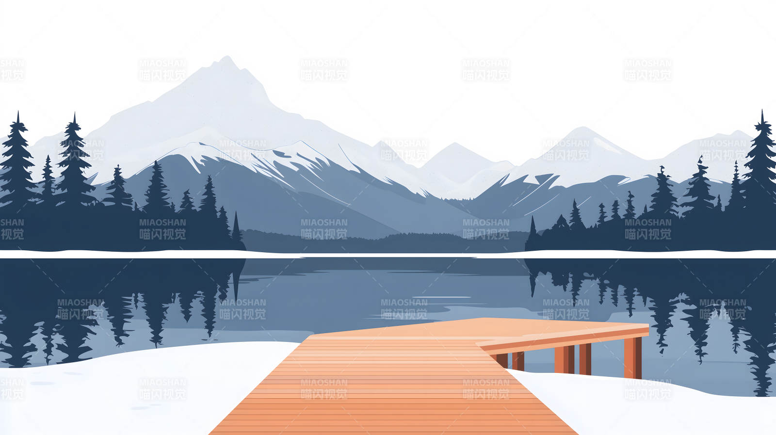 静谧雪山湖畔风光图片