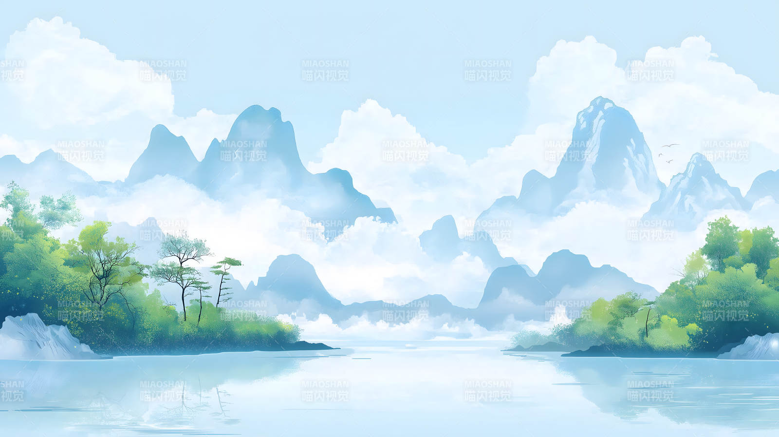 水墨山水间的宁静致远图片