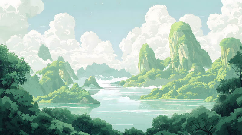 水墨山水间的宁静致远图片