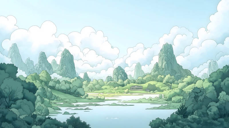 水墨山水间的宁静致远图片