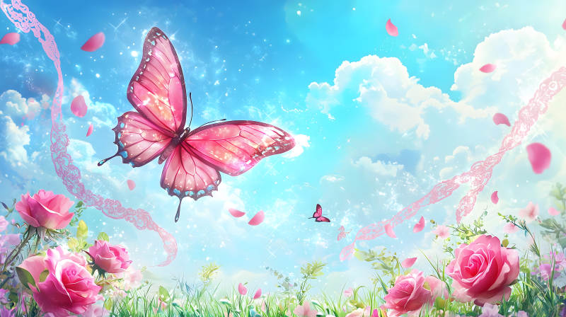 玫瑰园中的梦幻蝶舞图片