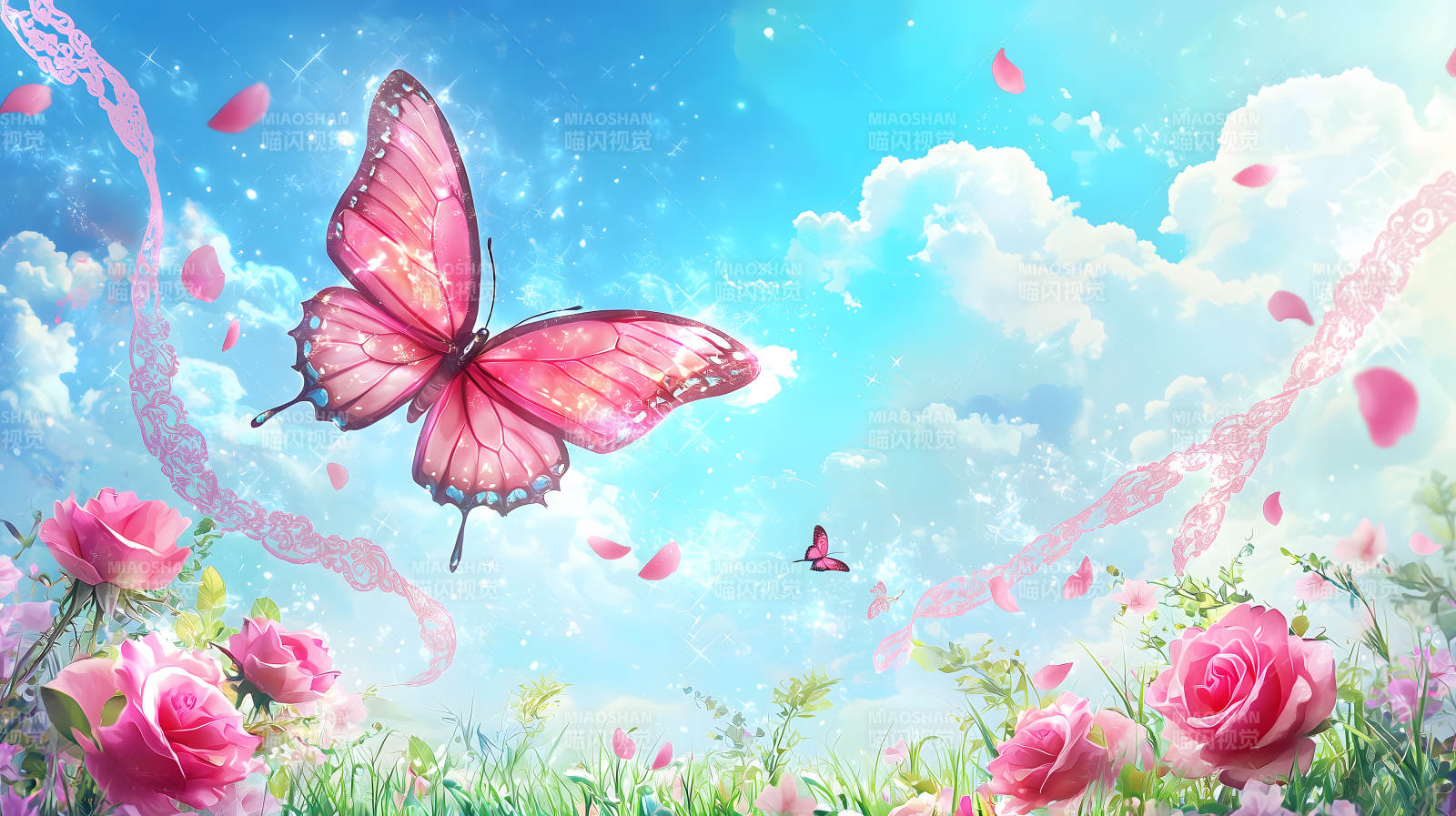玫瑰园中的梦幻蝶舞图片