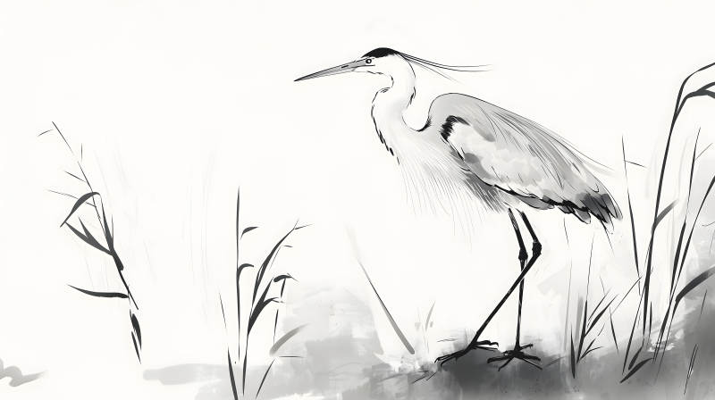 水墨鹭影诗意栖居图片