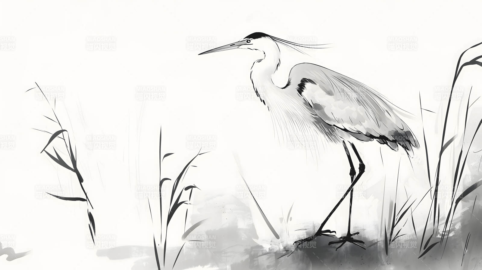 水墨鹭影诗意栖居图片