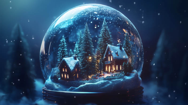冬日水晶球中的童话小屋图片
