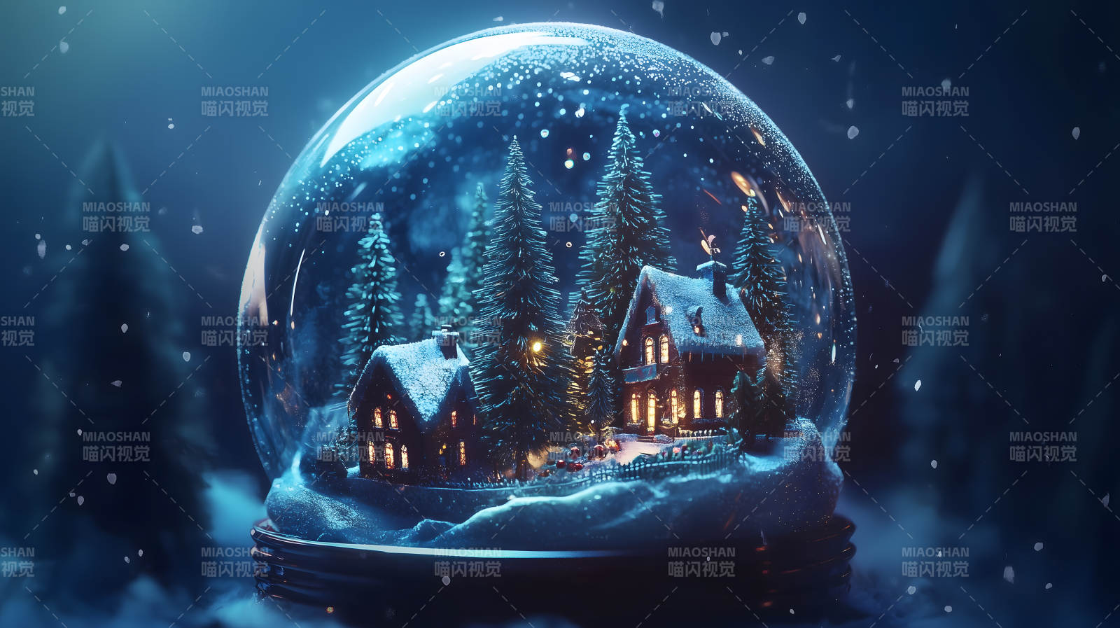 冬日水晶球中的童话小屋图片