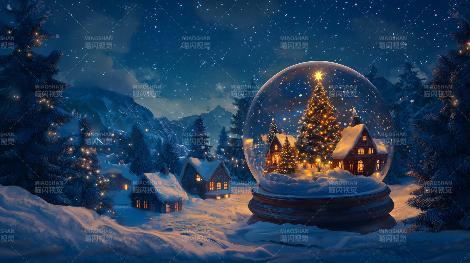 冬日水晶球中的童话小屋图片