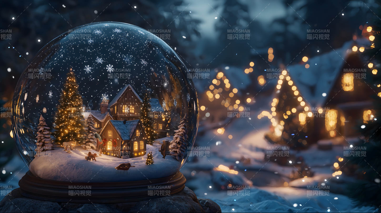 冬日水晶球中的童话小屋图片