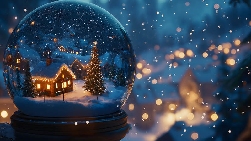 冬日水晶球中的童话小屋图片