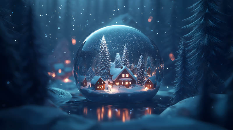 冬日水晶球中的童话小屋图片