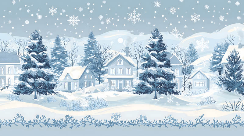 冬日雪夜的宁静村庄图片