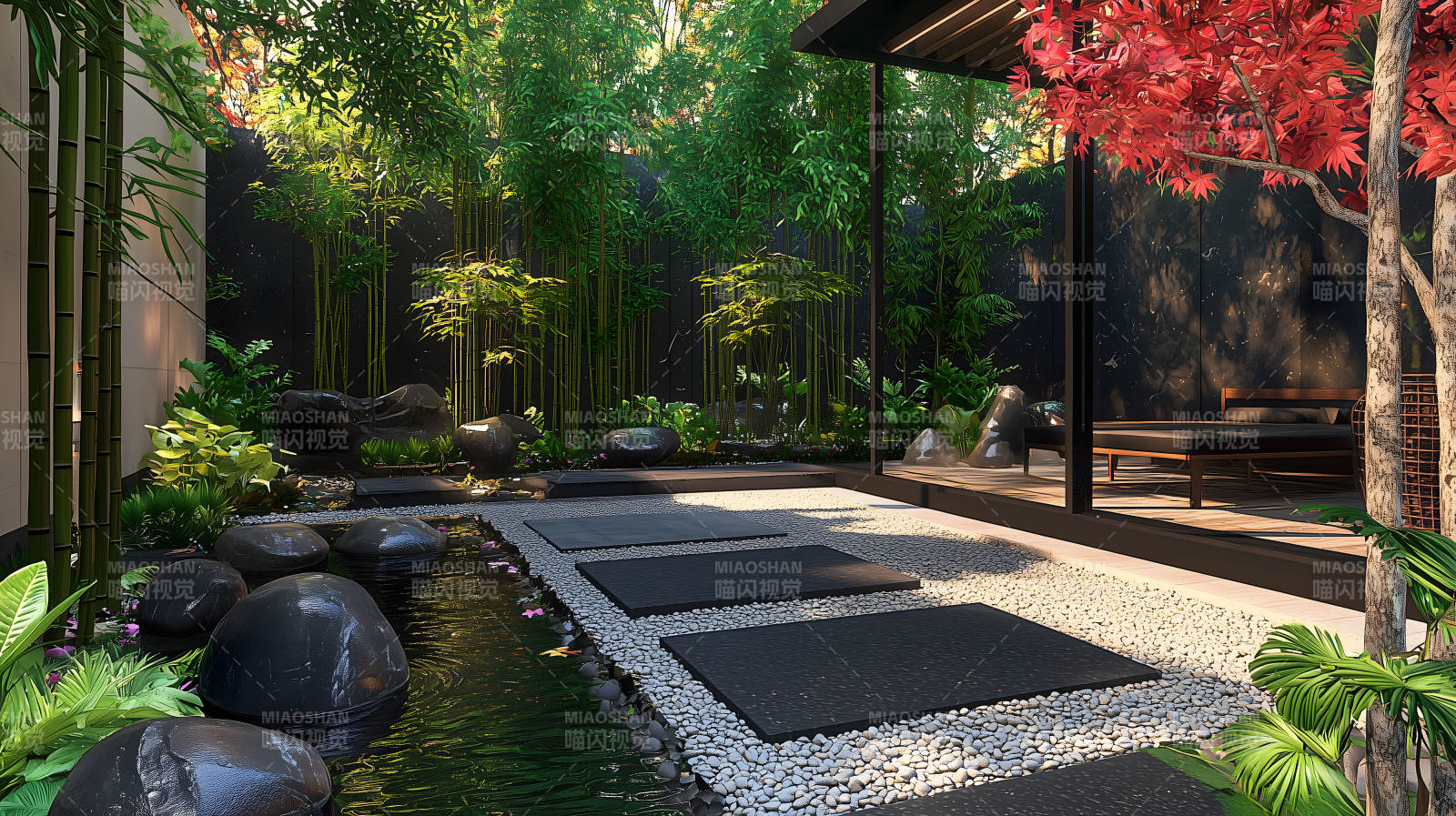 禅意庭院的宁静一隅图片