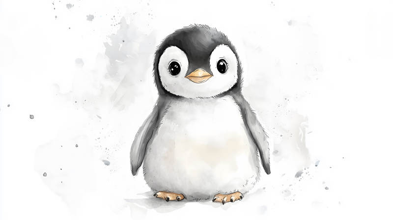 可爱水彩小企鹅图片