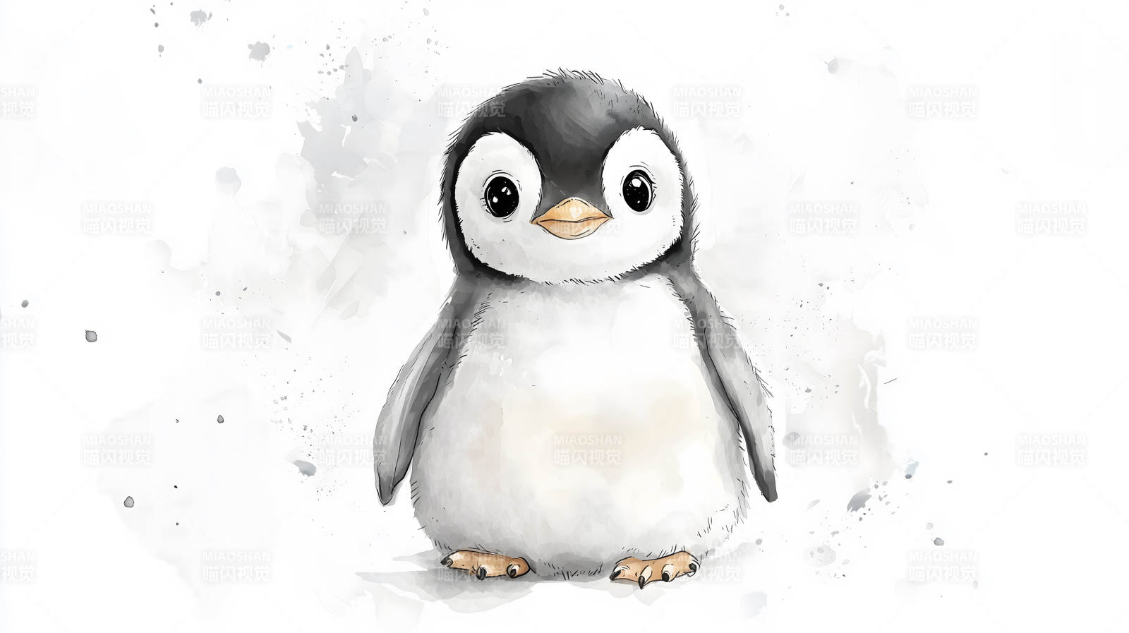 可爱水彩小企鹅图片