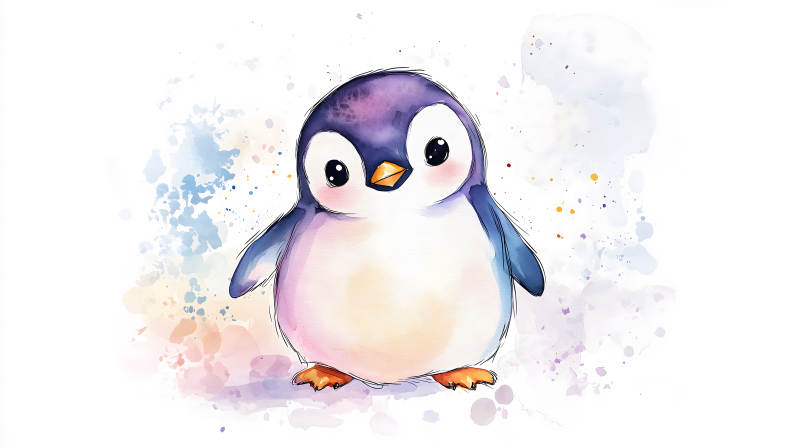 可爱水彩小企鹅图片