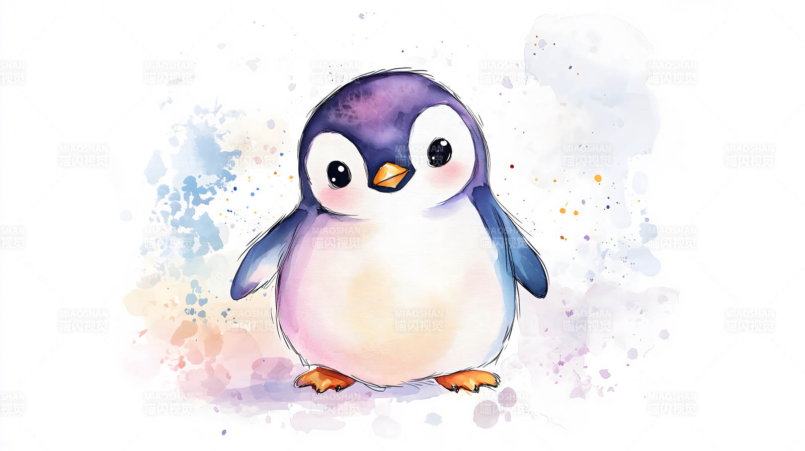 可爱水彩小企鹅图片