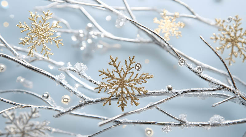 冬日雪花枝头图片