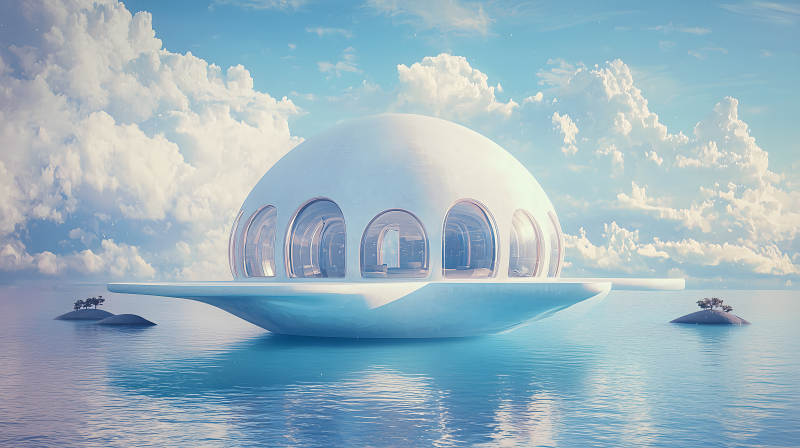 漂浮在海上的白色圣殿图片