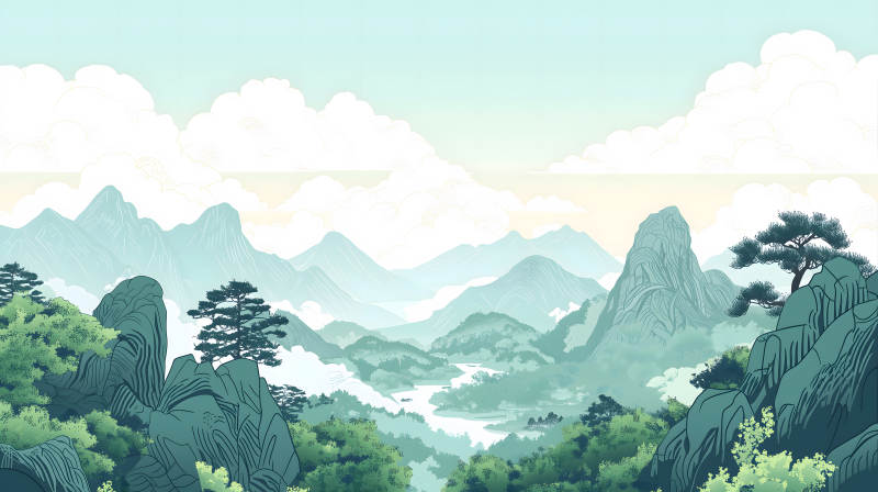 水墨山水间的宁静致远图片