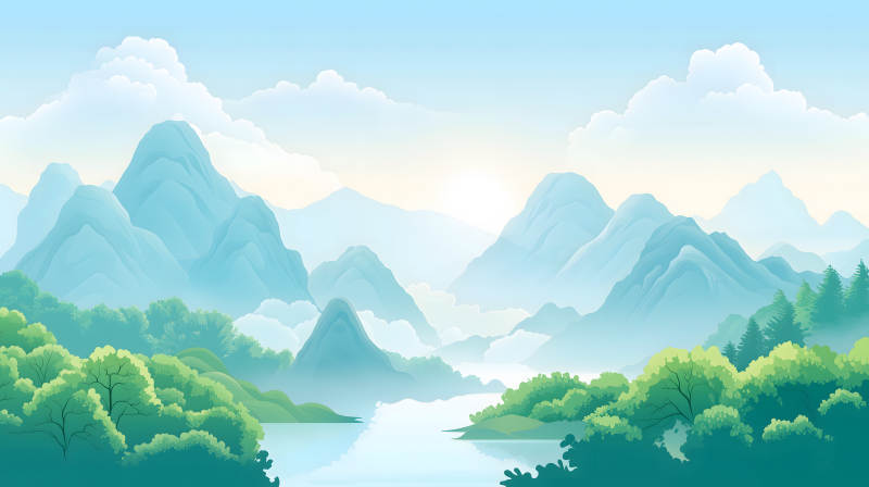 水墨山水间的宁静致远图片