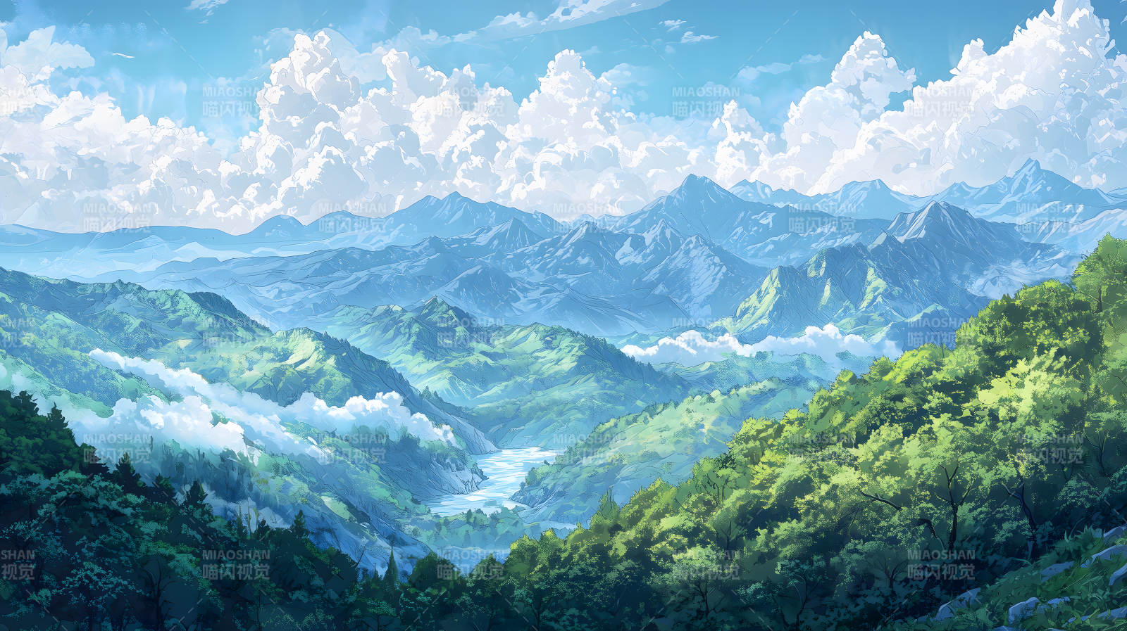 水墨山水间的宁静致远图片